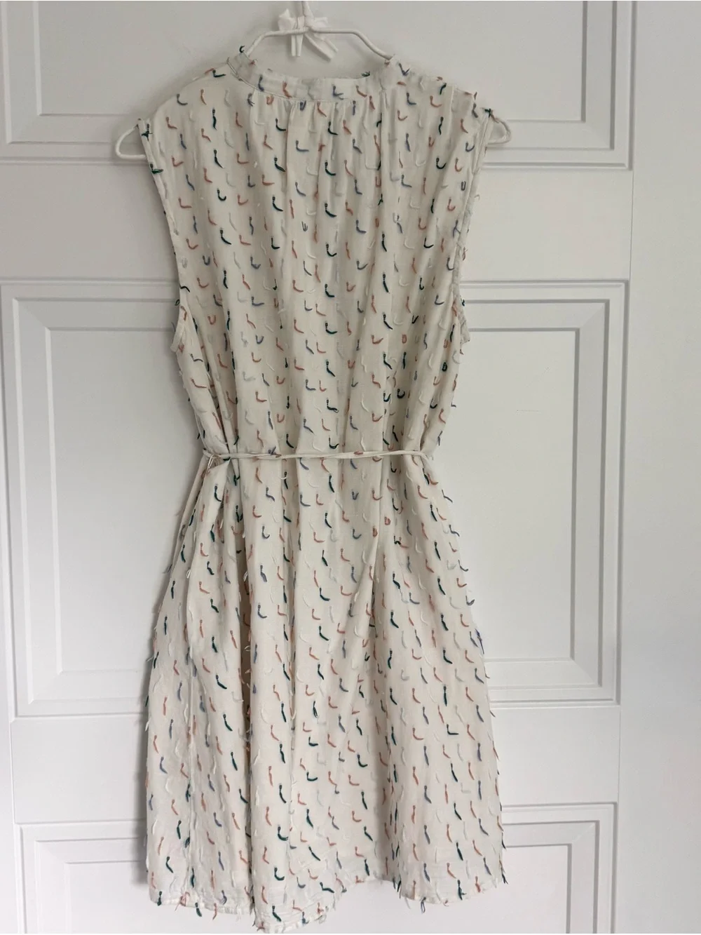 LOFT Lou & Grey Cream Button-Front Shirtdress with Teal & Peach Tassel Print, M